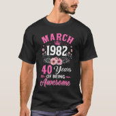 T-shirt 40 Ans Fabriqué En Mars 1982 40e Anniversaire Femm (Devant)