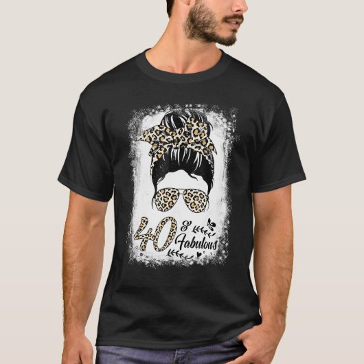 T-shirt 40 ans Fabuleux Messy Bun Leopard 40e naissance (Devant)