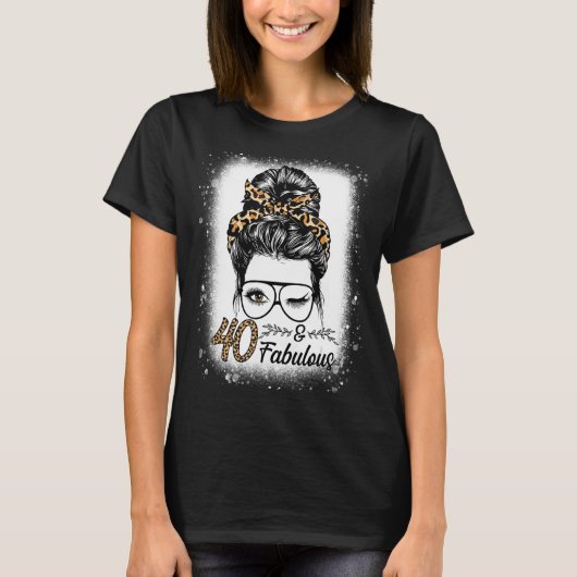 T-shirt 40 ans Fabuleux Messy Bun Leopard 40e naissance (Devant)