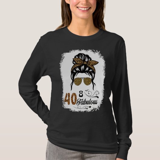 T-shirt 40 ans Fabuleux Messy Bun Leopard 40e naissance (Devant)