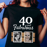 T-shirt 40 et Fabulous Gold Parties scintillant 2 Photo 40<br><div class="desc">40 et Fabulous Gold Parties scintillant 2 Photos T-shirt noir 40th Birthday. Le texte est en blanc. Ajoutez vos photos - vous pouvez utiliser une photo ancienne et nouvelle.</div>
