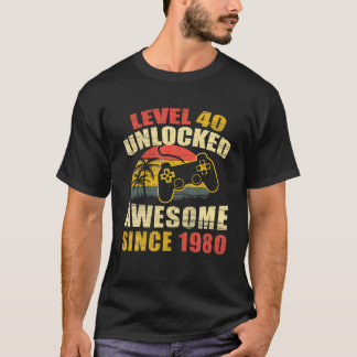 T-shirt 40e anniversaire Awesome 1980 Gamer Niveau 40 déve
