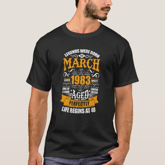 T-shirt 40e Anniversaire Né En Mars 1983 La Vie Commence À (Devant)