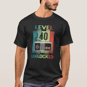 T-shirt 40e Anniversaire Niveau 40 Vidéo Déverrouillé Game