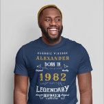 T-shirt 40th Birthday 1982 Ajouter Nom Blue Gold Legendary<br><div class="desc">40e anniversaire ajoutez votre nom Tshirt. Modifiez le nom et l'année avec le modèle fourni. Un magnifique T-shirt bleu d'anniversaire personnalisé. Plus de cadeaux et de fournitures de fête disponibles avec le design "légendaire" dans le magasin.</div>
