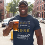 T-shirt 40th Birthday 1983 Add Name Blue Gold Legendary<br><div class="desc">40th Birthday add your name Tshirt. Edit the name and year with the template provided. A wonderful custom blue birthday T-shirt. More gifts and party supplies available with the "Legendary" design in the store.</div>