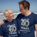 T-shirt 40th Birthday Age to Perfection<br><div class="desc">Tee-shirt bleu et argent sur mesure pour quarantième anniversaire avec quarante ballons d'hélium argent,  le dicton "encourage à 40 ans",  "vieilli à la perfection",  et la date.</div>