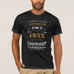 T-shirt 40th Birthday Vintage Black Gold Ajouter un nom An<br><div class="desc">Pour ceux qui fêtent leur 40e anniversaire, nous avons le T-shirt idéal fête d'anniversaire avec une sensation vintage. L'arrière - plan noir avec un design typographique vintage blanc et or est simple et élégant avec une touche rétro. Customisez facilement le texte de ce cadeau d'anniversaire en utilisant le modèle fourni....</div>