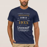 T-shirt 40th Birthday Vintage Blue Gold Ajouter un nom Ann<br><div class="desc">Pour ceux qui fêtent leur 40e anniversaire, nous avons le T-shirt idéal fête d'anniversaire avec une sensation vintage. L'arrière - plan bleu avec un design typographique vintage blanc et or est simple et élégant avec une touche rétro. Customisez facilement le texte de ce cadeau d'anniversaire en utilisant le modèle fourni....</div>