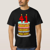 T-shirt 41st Birthday — Fun Cake & Candles, w/ Custom Name (Devant)