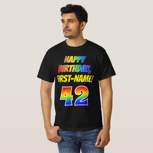 T-shirt 42e anniversaire — Bold, Fun, Rainbow 42, Nom pers (Devant entier)