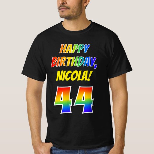 T-shirt 44e anniversaire — Bold, Fun, Rainbow 44, Nom pers (Devant)