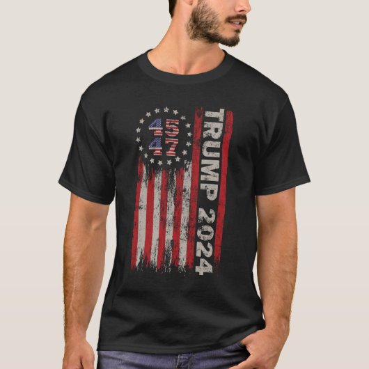 T-shirt 45 47 Trump 2024 - Drapeau américain (Devant)