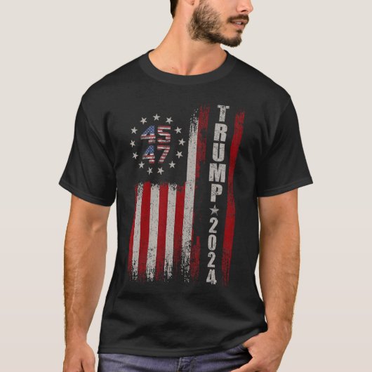 T-shirt 45 47 Trump 2024 - Drapeau américain (Devant)