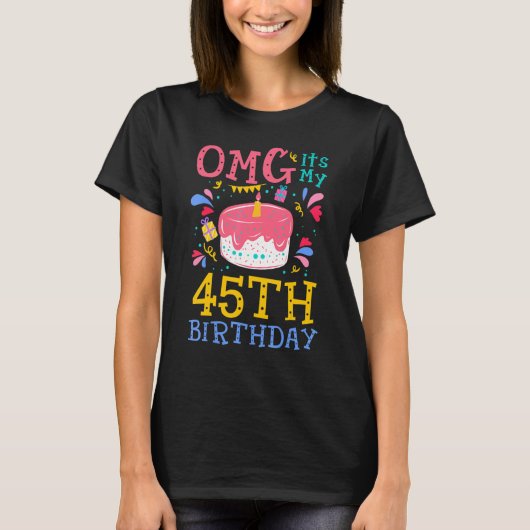 T-shirt 45 ans B jour mignon OMG heureux 45e anniversaire (Devant)