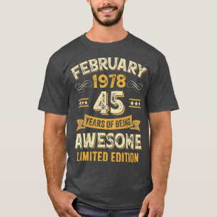 T-shirt 45 Ans Vintage Février 1978 45e anniversaire