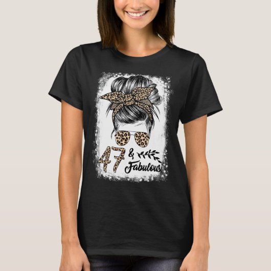T-shirt 47 Ans Fabuleux Messy Bun Leopard 47e Naissance (Devant)
