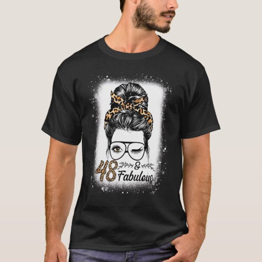 T-shirt 48 Ans Fabuleux Messy Bun Leopard 48e Naissance (Devant)