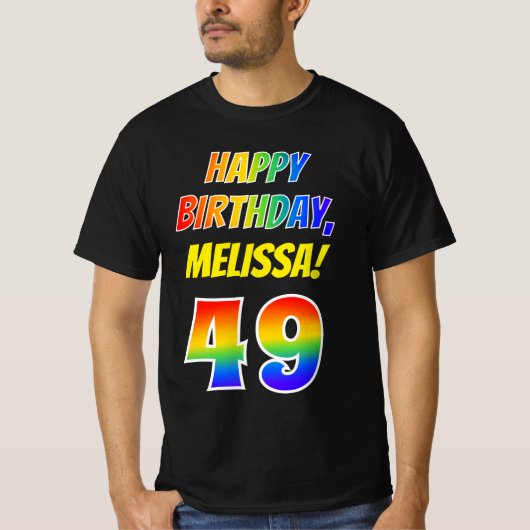 T-shirt 49e anniversaire — Bold, Fun, Rainbow 49, Nom pers (Devant)