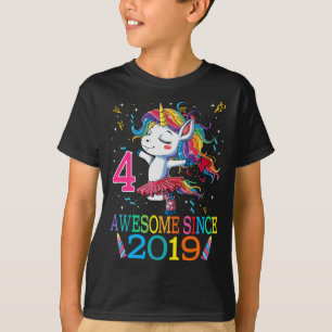 T-shirt 4 Ans 4e anniversaire Unicorn Dabbing Girl Part