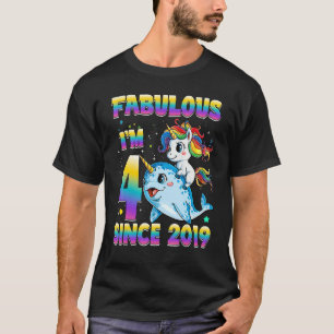 T-shirt 4 Ans Unicorn Narwhal Girl 4e anniversaire Girl