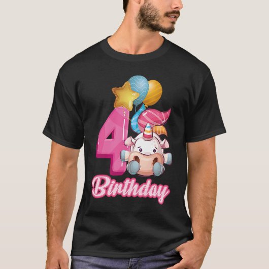 T-shirt 4 Ans Unicorn Princesse 4e Fille Anniversaire Uni (Devant)
