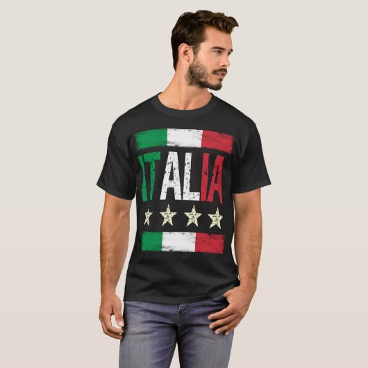 T-shirt 4 étoiles Italia avec drapeau italien rétro en dét (Devant entier)
