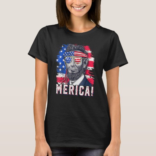 T-shirt 4 juillet Abraham Lincoln Lunettes de soleil Ameri (Devant)