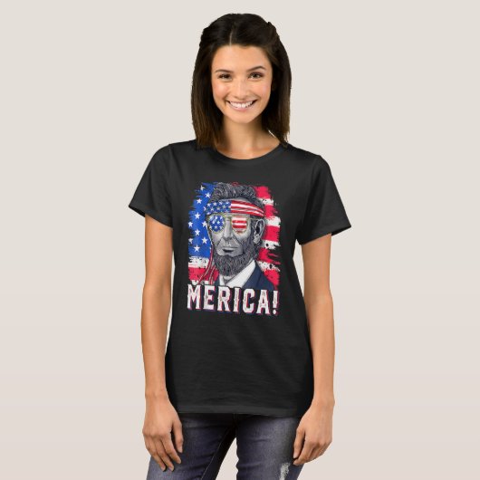 T-shirt 4 juillet Abraham Lincoln Lunettes de soleil Ameri (Devant entier)