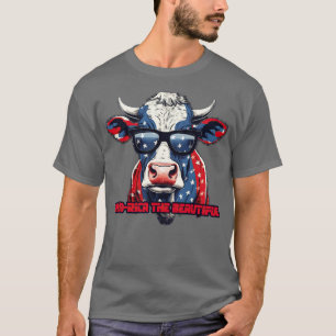 T-shirt 4 juillet America Cow USA Drapeau Motif Moorica t