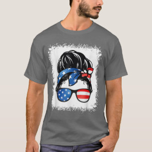 T-shirt 4 juillet Américaine Grand-mère Messy Bun Patrioti