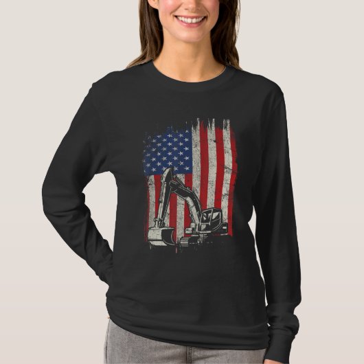 T-shirt 4 juillet American Flag Construction Backhoe Exc (Devant)