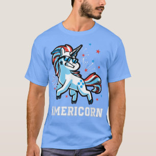 T-shirt 4 juillet Americorn Funny Unicorn USA Drapeau T-Sh