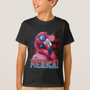 T-shirt 4 juillet Amérique Flamant rose Drapeau américain