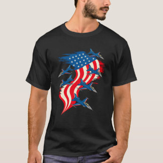 T-shirt 4 juillet Avion de combat Rouge Blanc Bleu Amériqu