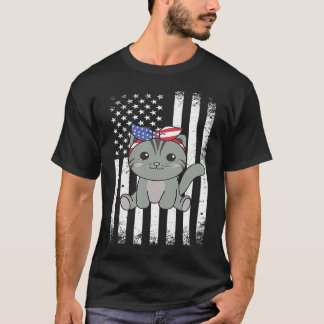 T-shirt 4 juillet chat américain pour enfants mignon chat 