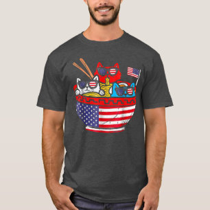 T-shirt 4 juillet chats mangent Ramen Anime américain Drap