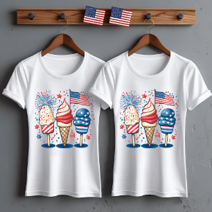 T-shirt 4 juillet chemise avec crème glacée et drapeau