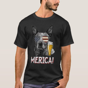 T-shirt 4 Juillet Chien Heeler bleu Merica Patriotique US 