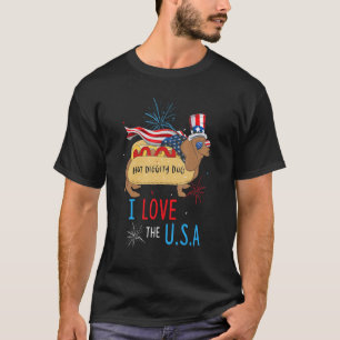 T-shirt 4 juillet Chien Hot Diggity J'Aime Les États-Unis
