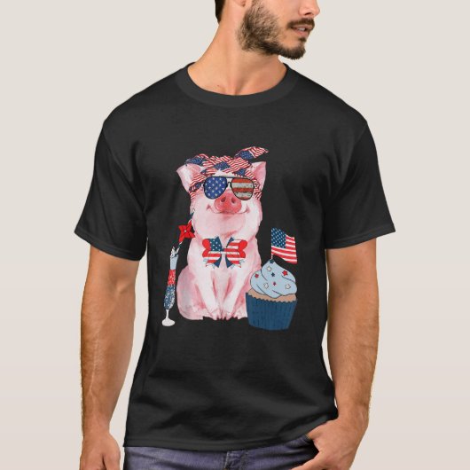 T-shirt 4 juillet Cochon Animaux de ferme Usa Drapeau Patr (Devant)