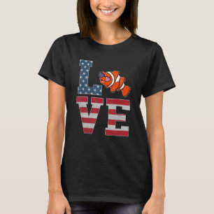 T-shirt 4 juillet Décor Patriotic Love Fish American Fla
