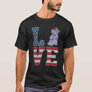 T-shirt 4 juillet Décor Patriotic Love Hippo American Fl
