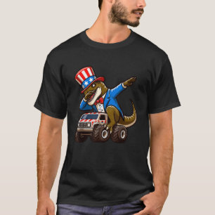 T-shirt 4 juillet Dinosaur Monster Truck American Flag P