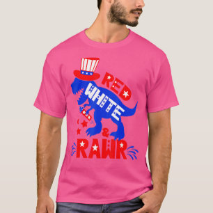 T-shirt 4 juillet Dinosaure Rouge Blanc Et Rawr Rex Pour B