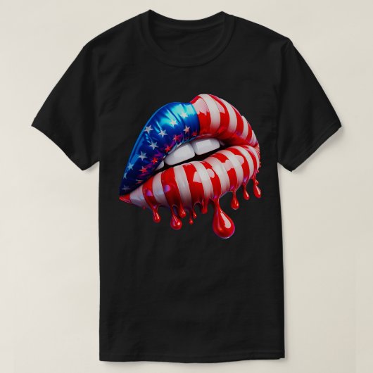 T-shirt 4 juillet Drapeau américain femmes lèvres où le ro (Design devant)
