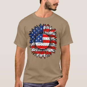 T-shirt 4 juillet Drapeau Américain Tournesol Rouge Blanc 