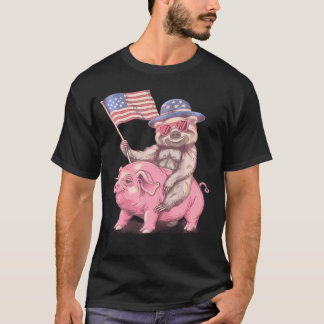 T-shirt 4 Juillet Drôle Fanny Pig Drapeau Américain Ameri