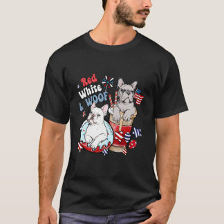 T-shirt 4 juillet Français Français De Bulldog Blanc Rouge