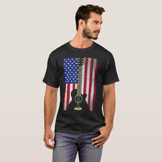 T-shirt 4 juillet Guitare musicienne États-Unis Drapeau am (Devant entier)